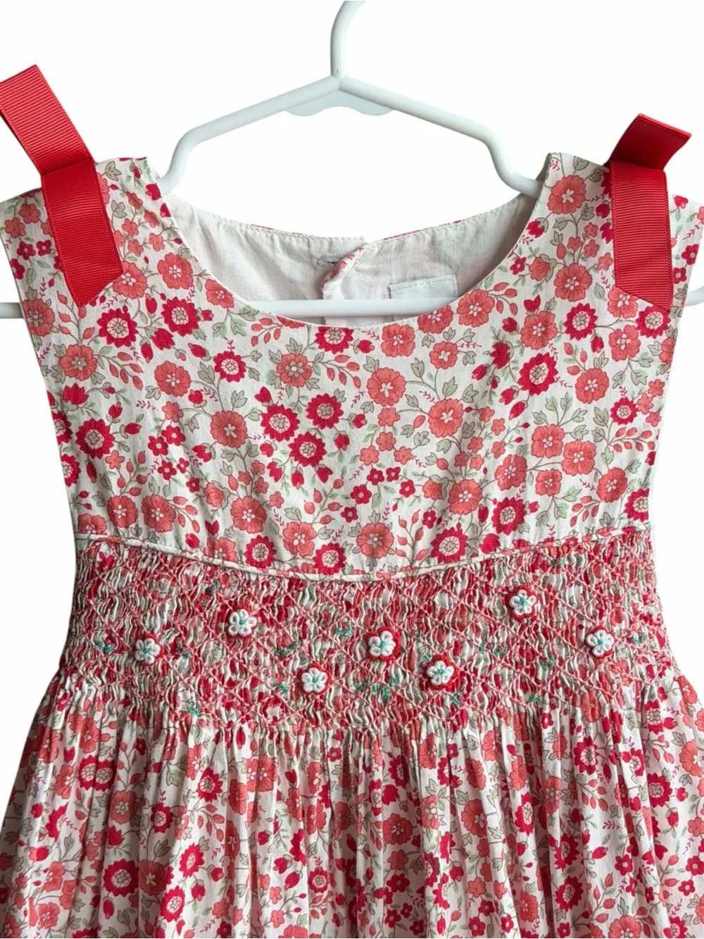 Edgehill Collection Girls Size 6X Red Floral Smocked Cotton Dress Cottagecore